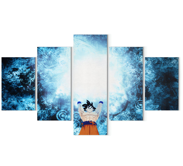 L'image représente un personnage de dessin animé, Goku, en train de charger une attaque énergétique bleue. Il est entouré d'un fond bleu et blanc.,TA-5666815733,TA-5799421604,TA-9600040362,TA-6597679989,TA-9807398924,TA-0754693996
