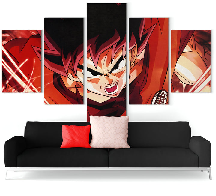 Une image de Son Goku, un personnage de la série animée Dragon Ball Z. Il est représenté en train de se battre, avec ses cheveux hérissés et ses muscles saillants. L'arrière-plan est rouge et orange, avec des éclairs blancs.,TA-4700881143,TA-9927666160,TA-6256787439,TA-3775562907,TA-9193982879,TA-4434918435