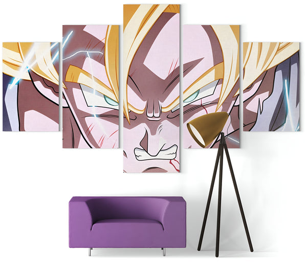 Une image de Son Goku, un personnage de la série animée Dragon Ball Z. Il est représenté en train de se mettre en colère, avec les cheveux jaunes et les yeux verts. Il est entouré d'éclairs.,TA-2260532551,TA-7752124249,TA-1267430346,TA-294403443X,TA-0468577262,TA-7452753453
