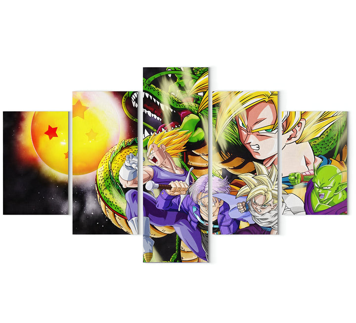 Une fresque représentant les personnages du manga Dragon Ball Z. On y voit Goku, Vegeta, Trunks, Gohan et Piccolo.,TA-4736327111,TA-6400186883,TA-3949305114,TA-3904642499,TA-7168372823,TA-9461639023,TA-8477503109,TA-7811340305