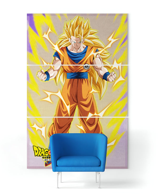 Une image de Son Goku, un personnage de la série animée Dragon Ball Z. Il est représenté en train de se transformer en Super Saiyan, avec les cheveux jaunes et les yeux bleus. Il est entouré d'éclairs jaunes.,TA-1039326714,TA-5834152570,TA-280855608X,TA-7023811311,TA-6508652192,TA-6595205424