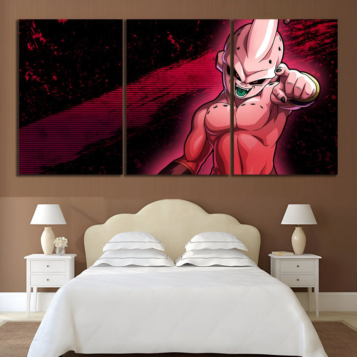 Une image de Majin Buu, un personnage de Dragon Ball Z. Il est représenté en train de se mettre en colère, avec les cheveux hérissés et les yeux injectés de sang. Il est sur un fond rouge et noir.,TA-6133981229,TA-6135704281,TA-5793926690,TA-2868962971,TA-6884091290,TA-7094084404