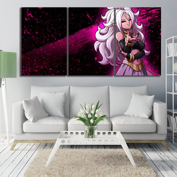 Une image d'une femme extraterrestre aux cheveux blancs et à la peau verte. Elle porte une combinaison de couleur rose et noire. Elle est représentée sur un fond noir avec des éclaboussures de peinture rose.,TA-0620320419,TA-9534660957,TA-1768001146,TA-8039348420,TA-2803602105,TA-8854051047