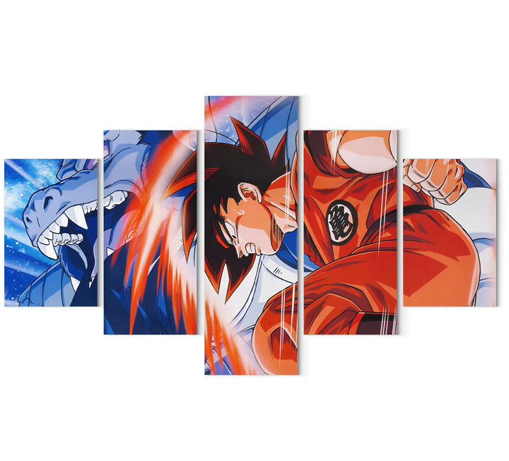 L'image représente un combat entre Goku et un dragon. Goku est un personnage de la série animée Dragon Ball Z. Il est vêtu d'un kimono orange et a les cheveux noirs. Le dragon est bleu et a des ailes. Il est en train de charger Goku. Le fond de l'image est bleu et blanc.,TA-3025203250,TA-2647258120,TA-1232236780,TA-6833654255,TA-5544085714,TA-4403558887,TA-6986276745,TA-6559570894