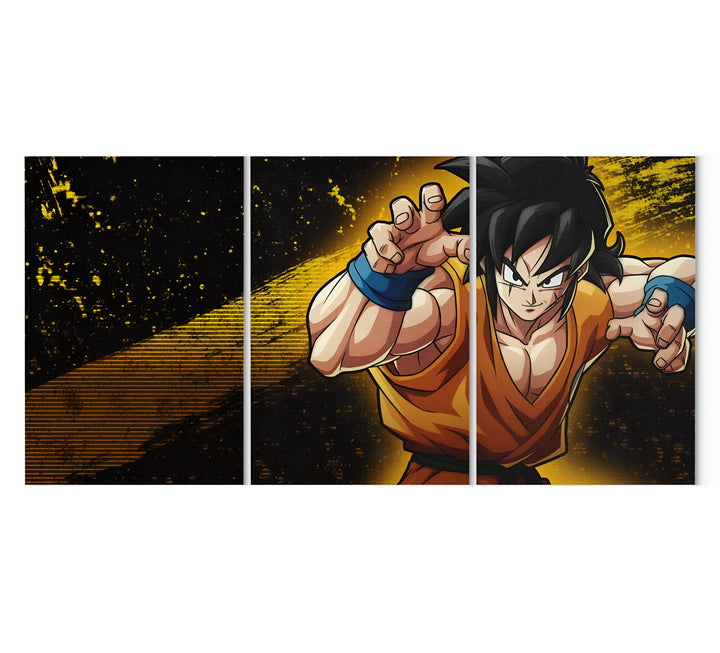 Une image de Son Goku, un personnage de la série animée Dragon Ball Z. Il est représenté en train de se battre, avec ses cheveux noirs hérissés et ses muscles saillants. Il porte une combinaison orange et bleue, et il est entouré d'un fond jaune et noir.,TA-7633272139,TA-3237536520,TA-7209028811,TA-5532014620,TA-3071786433,TA-1047044498