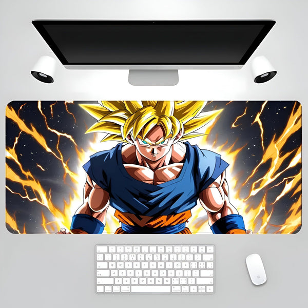 Une image de Son Goku, un personnage de la série animée Dragon Ball Z, est en train de se battre. Il est entouré d'éclairs et porte une combinaison bleue et orange.,TA-8757986614