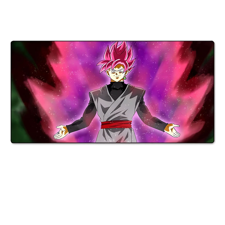 Une image de Son Goku, un personnage de la série Dragon Ball, en train de se transformer en Super Saiyan Rosé. Il est entouré d'une aura rose et noire, et ses cheveux sont roses.,TA-5092611537