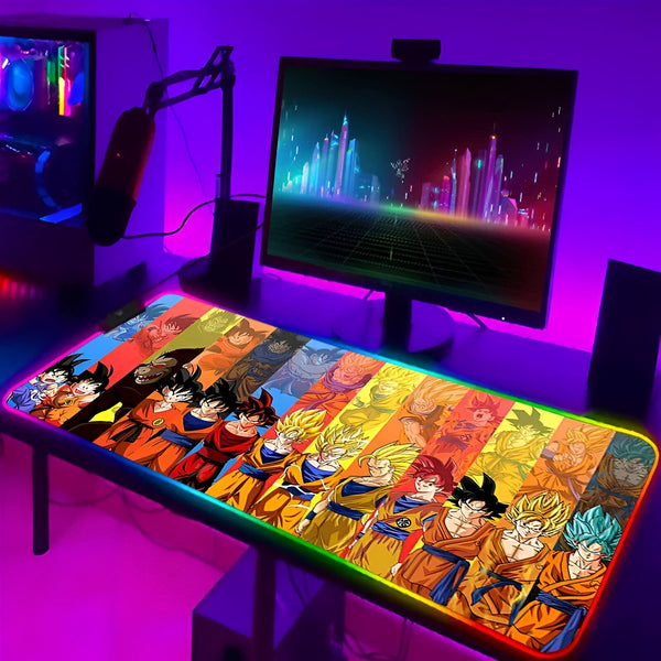 Un tapis de souris XXL avec un design de Dragon Ball Z. Le tapis de souris est entouré d'un éclairage LED RGB.,TA-2336783169,TA-4718640148,TA-5347646616