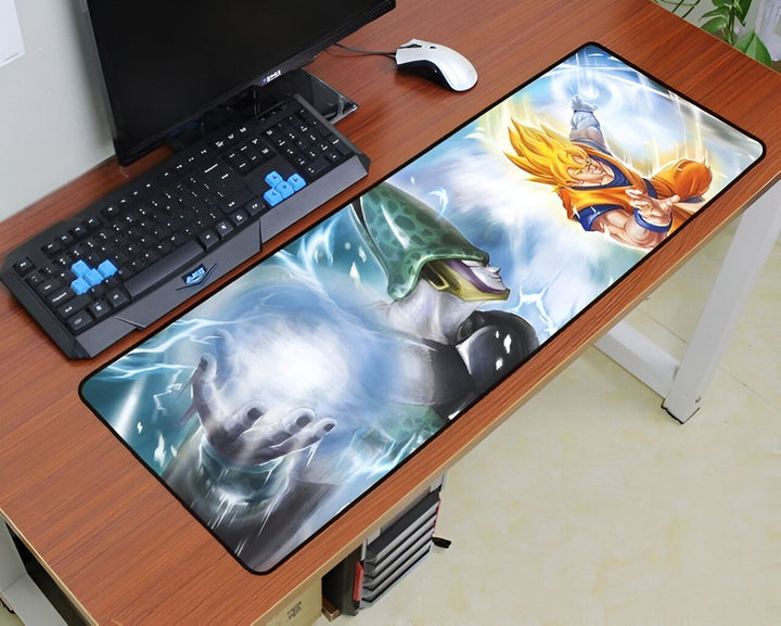 tapis de souris personnalisé avec une image de Son Goku et Cell, deux personnages de la série animée Dragon Ball Z.,TA-4269878428