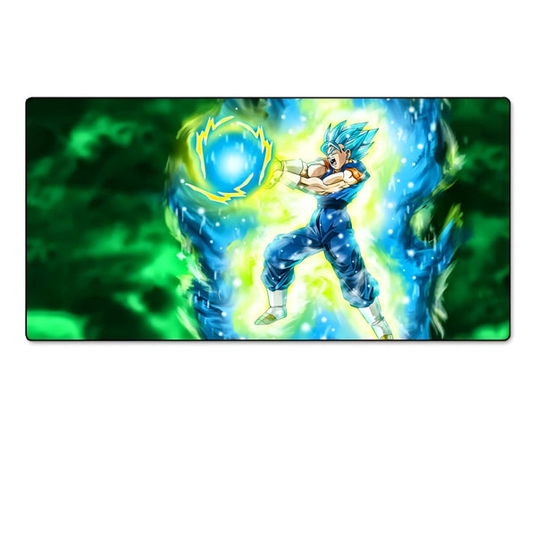 Une image de Son Goku, un personnage de Dragon Ball Z, en train de charger une attaque énergétique verte. Il est entouré d'un aura bleue et verte.,TA-1703566076