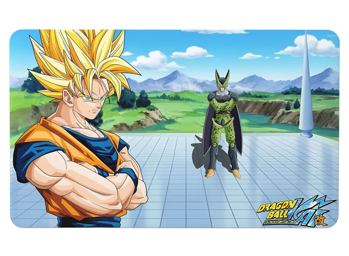 L'image montre Son Goku, un personnage de la série animée Dragon Ball Z, et Cell, un méchant de la même série. Son Goku est un Saiyan, une race extraterrestre connue pour sa force et ses pouvoirs de combat. Cell est un bio-androïde créé par le Dr. Gero pour être le guerrier ultime.,TA-4926522020,TA-7623656074