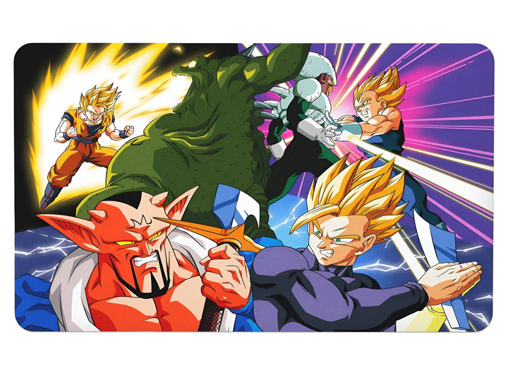 L'image représente une scène du dessin animé Dragon Ball Z. On y voit Goku, Vegeta, Trunks et Gohan en train de combattre des ennemis.,TA-7901977299,TA-9589757499