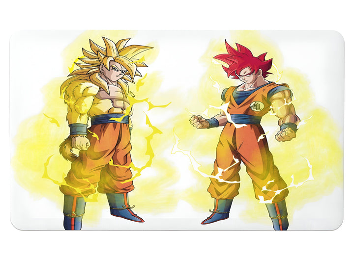L'image représente deux personnages de la série animée Dragon Ball Z. À gauche, on peut voir Goku, un Saiyan aux cheveux jaunes et aux yeux bleus, vêtu d'un kimono orange et d'un pantalon bleu. À droite, on peut voir Vegeta, un Saiyan aux cheveux rouges et aux yeux bleus, vêtu d'un kimono bleu et d'un pantalon orange. Les deux personnages sont en position de combat, et sont entourés d'éclairs.,TA-0087974592,TA-8540627477