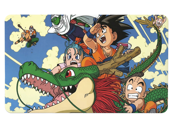 L'image représente les personnages de la série animée Dragon Ball Z. On y voit Goku, Bulma, Krilin et Tortue Géniale sur le dos d'un dragon.,TA-0727442600,TA-267908344X