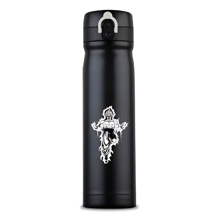 Une bouteille thermos noire avec un dessin de Son Goku, un personnage de Dragon Ball Z.,TH-6652143380