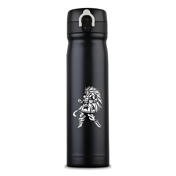 Une bouteille thermos noire avec un dessin de Son Goku, un personnage de Dragon Ball Z.,TH-0987472356
