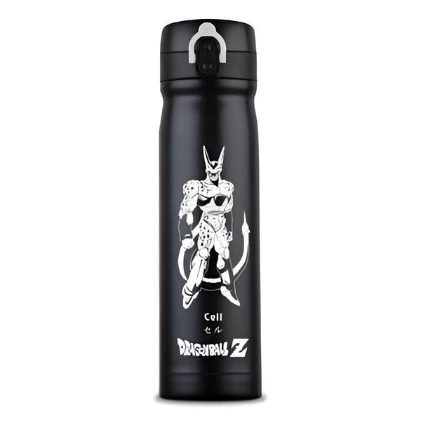 Une bouteille thermos noire avec une image de Cell, un personnage de Dragon Ball Z.,TH-9039745625