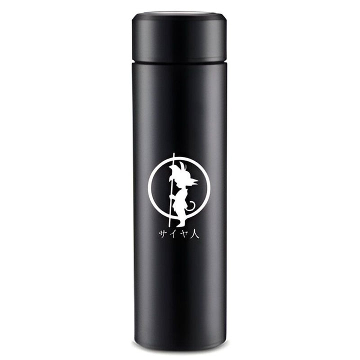 Une bouteille thermos noire avec un dessin de Son Goku, un personnage de Dragon Ball Z.,TH-2886801704