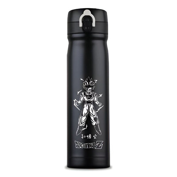 Une bouteille thermos noire avec un dessin de Son Goku, un personnage de Dragon Ball Z.,TH-3337156657