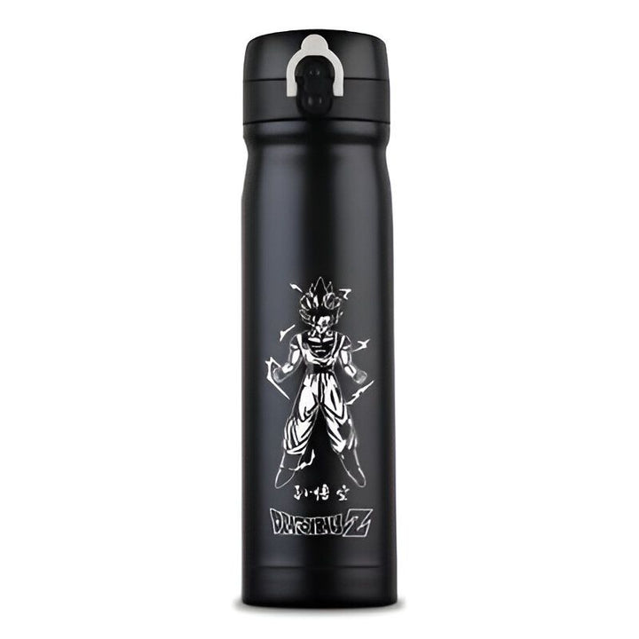 Une bouteille thermos noire avec un dessin de Son Goku, un personnage de Dragon Ball Z.,TH-3337156657