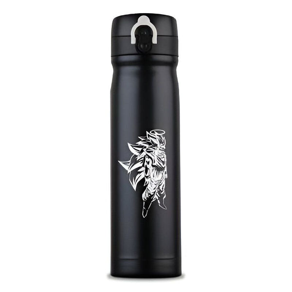 Une bouteille thermos noire avec un dessin de Son Goku, un personnage de Dragon Ball Z.,TH-0711067406