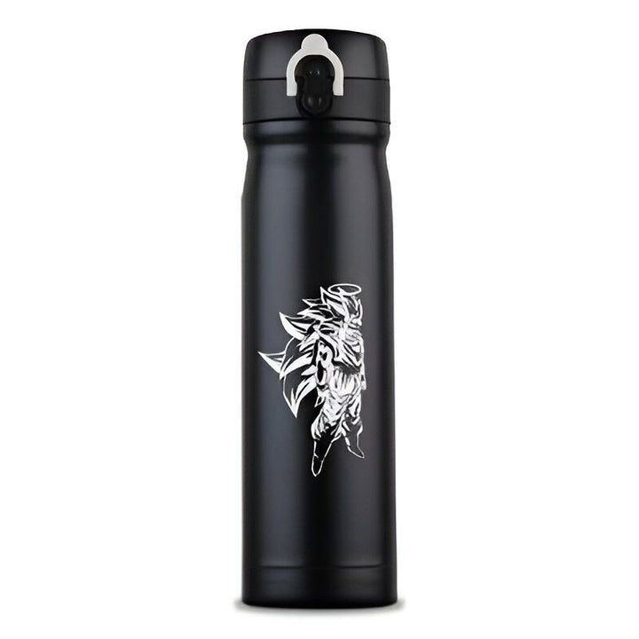 Une bouteille thermos noire avec un dessin de Son Goku, un personnage de Dragon Ball Z.,TH-0711067406