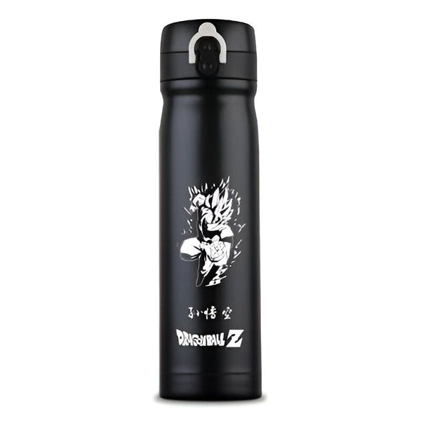 Une gourde thermos noire avec un dessin de Son Goku, un personnage de Dragon Ball Z.,TH-4603794207