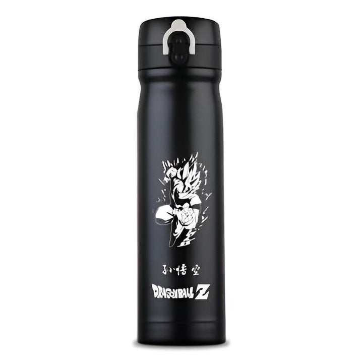 Une gourde thermos noire avec un dessin de Son Goku, un personnage de Dragon Ball Z.,TH-4603794207
