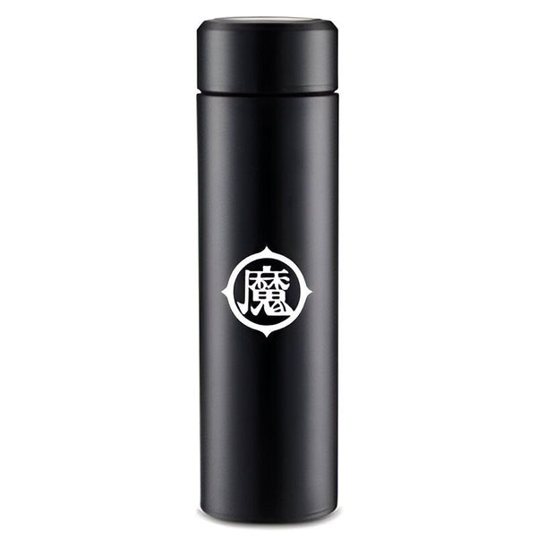 Une bouteille thermos noire avec un symbole de démon blanc.,TH-8655321230