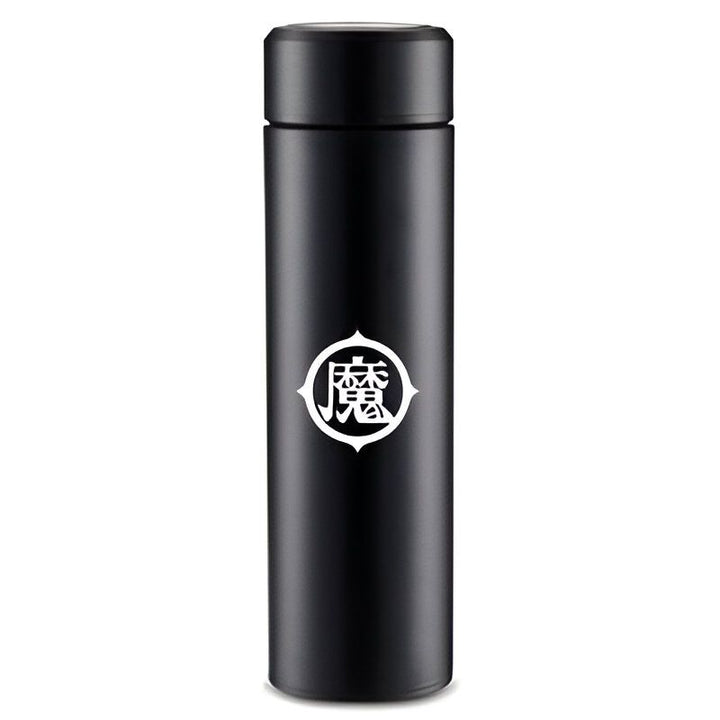 Une bouteille thermos noire avec un symbole de démon blanc.,TH-8655321230