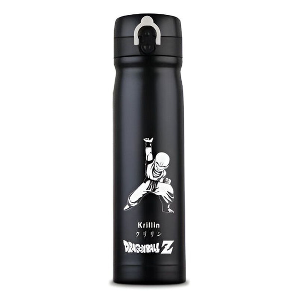 Une bouteille thermos noire avec un dessin de Krilin, un personnage de Dragon Ball Z.,TH-9255982508