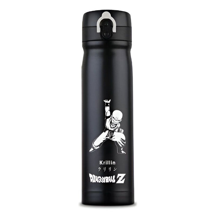 Une bouteille thermos noire avec un dessin de Krilin, un personnage de Dragon Ball Z.,TH-9255982508