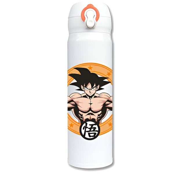 Une bouteille thermos blanche avec un dessin de Son Goku, un personnage de Dragon Ball Z.,TH-5249568319