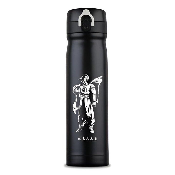 Une image d'une bouteille thermos noire avec un personnage de Dragon Ball Z, Piccolo, dessus.,TH-9431024497