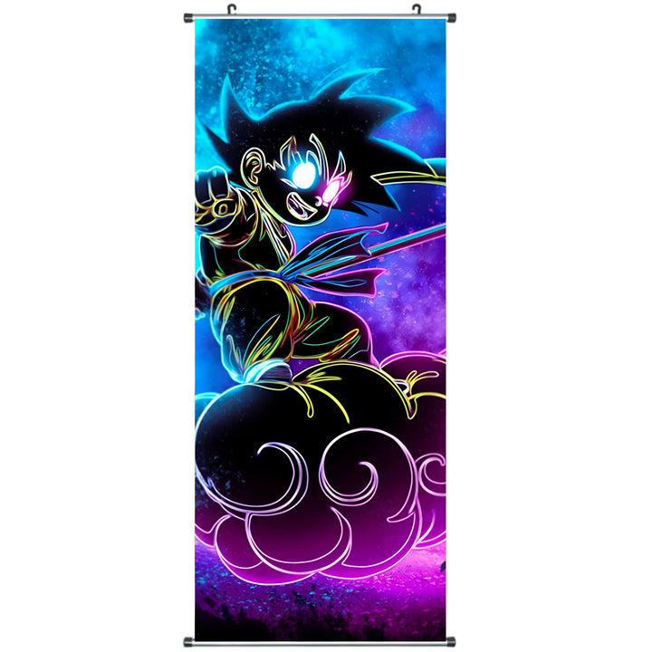 Une image de Son Goku, un personnage de la série animée Dragon Ball Z. Il est représenté en train de voler sur son nuage magique, le Kinto'un. Il est entouré d'un aura bleue et violette.,TO-7587309608