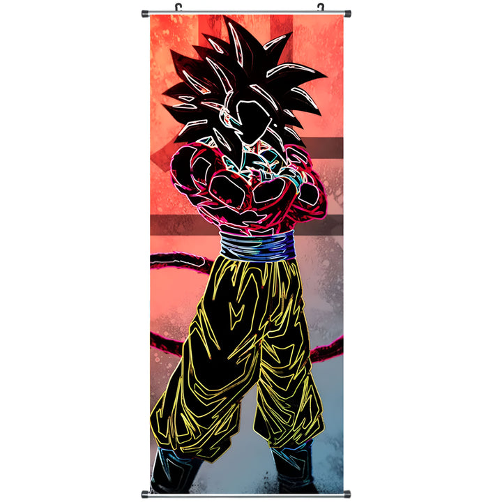 Une illustration de Son Goku, un personnage de la série animée Dragon Ball. Il est représenté de face, les bras croisés, avec ses cheveux hérissés et sa combinaison orange et bleue. En arrière-plan, on peut apercevoir un fond rouge et jaune.,TO-1441479473