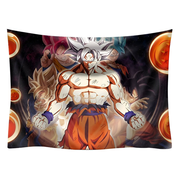 Une fresque représentant Son Goku, le personnage principal de la série animée Dragon Ball Z. Il est entouré de ses amis et ennemis, tous prêts à se battre.,TO-3817408854,TO-5422237501,TO-6386002539
