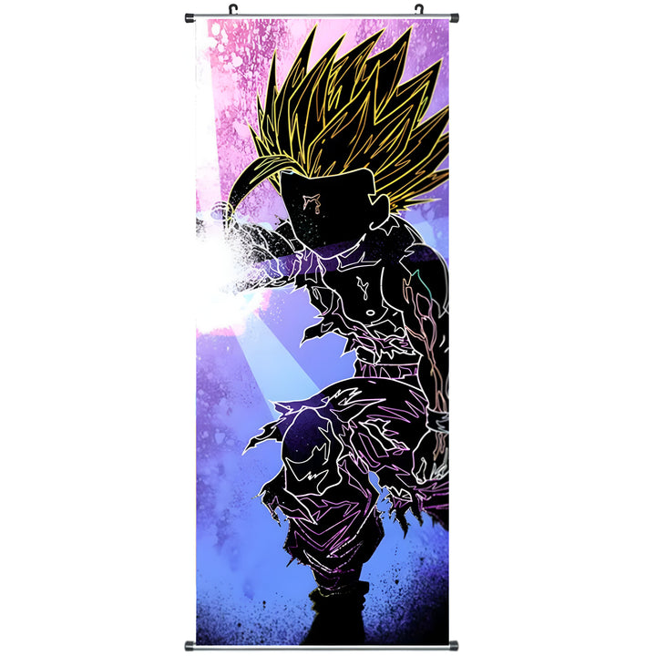 L'image représente un personnage de dessin animé, Gohan, en train de se battre. Il est entouré d'une aura violette et jaune.,TO-2941158162
