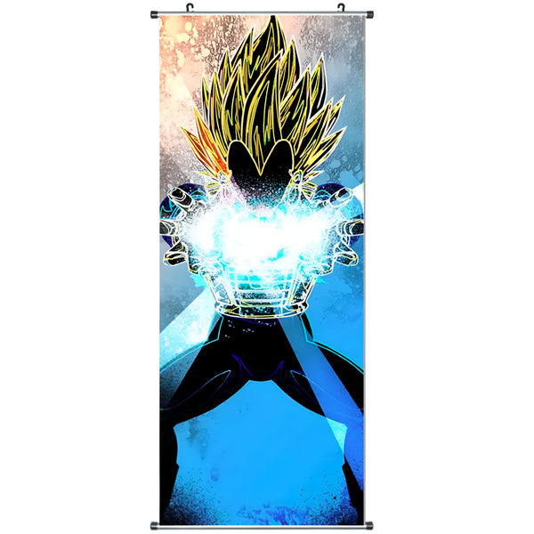 Une illustration de Vegeta, un personnage de la série animée Dragon Ball Z. Il est représenté en train de charger une attaque énergétique bleue.,TO-9428380679