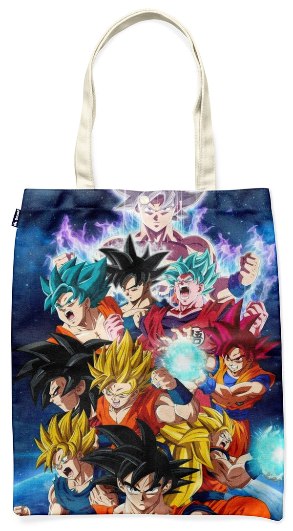 Une image de Son Goku, le personnage principal de la série animée Dragon Ball Z. Il est entouré d'autres personnages de la série, tous dans des poses dynamiques. L'arrière-plan est un ciel étoilé bleu et violet.,TO-6109630047