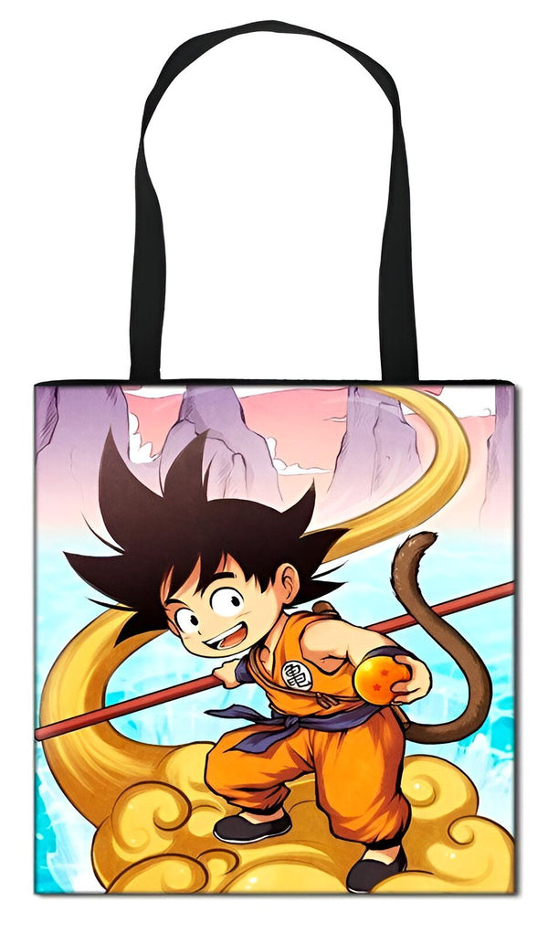 Une image de Son Goku, un personnage de la série animée Dragon Ball Z. Il est représenté en train de voler sur un nuage, tenant une boule de cristal à la main.,TO-2202634339