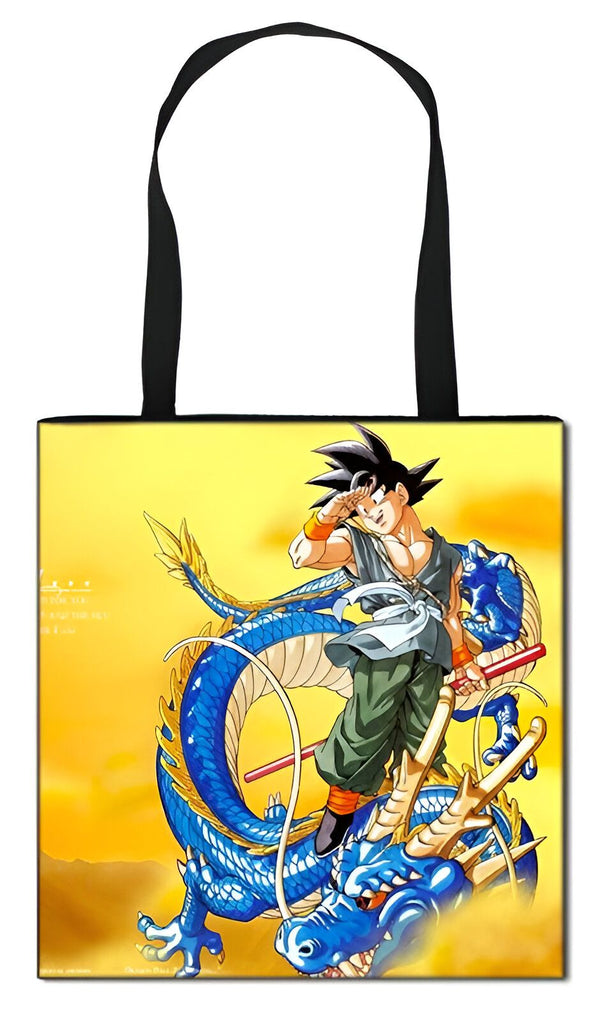 Une image de Son Goku, un personnage de Dragon Ball Z, chevauchant un dragon Shenron.,TO-1938291387