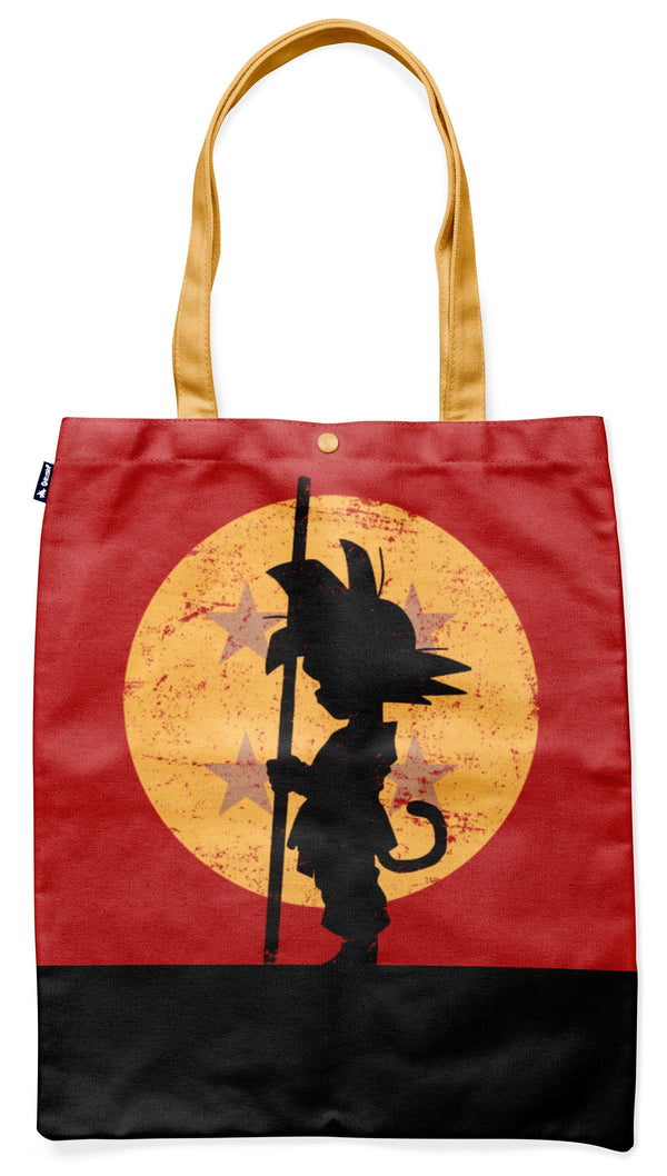Le tote bag Dragon Ball Z est rouge avec une anse jaune. Il est illustré d'une image de Son Goku, le personnage principal de la série, en noir.,TO-4824721458