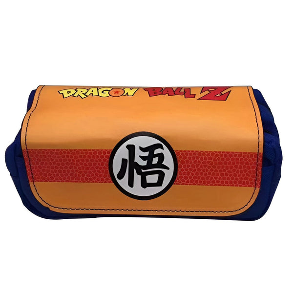 Une trousse jaune et bleu avec le logo de Dragon Ball Z, qui représente un cercle avec le kanji "goku" en noir.,TR-2634780303