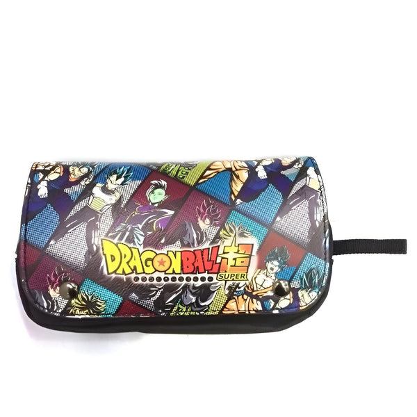 Une trousse Dragon Ball Super noire avec des motifs colorés représentant les personnages du manga.,TR-0165972262