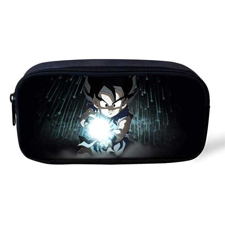 Une trousse noire avec l'image de Son Goku, un personnage de dessin animé, en train de charger une attaque énergétique bleue.,TR-7622152072