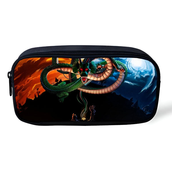 Une trousse scolaire Dragon Ball Z noire avec une image de Shenron, un dragon vert, sortant de la mer.,TR-1828867470
