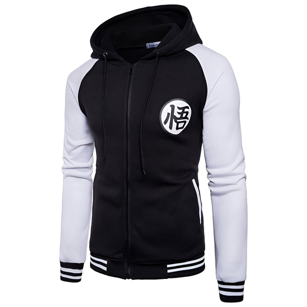 L'image représente un sweat à capuche noir et blanc avec le logo de Dragon Ball Z.,VE-4549555807,VE-1181592496,VE-2144646376,VE-8953372356,VE-4707047181