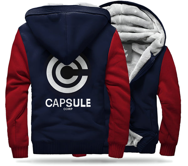 Une image d'un sweat à capuche bleu marine et rouge avec le logo Capsule Corp.,VE-0591260921,VE-8798618520,VE-5786909433,VE-2312022451,VE-5759543504,VE-6192412588,VE-9210736451