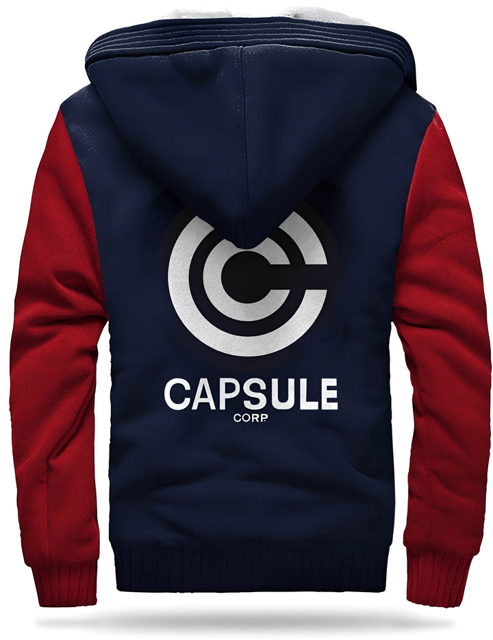 Une veste bleue et rouge avec le logo Capsule Corp.,VE-0591260921,VE-8798618520,VE-5786909433,VE-2312022451,VE-5759543504,VE-6192412588,VE-9210736451